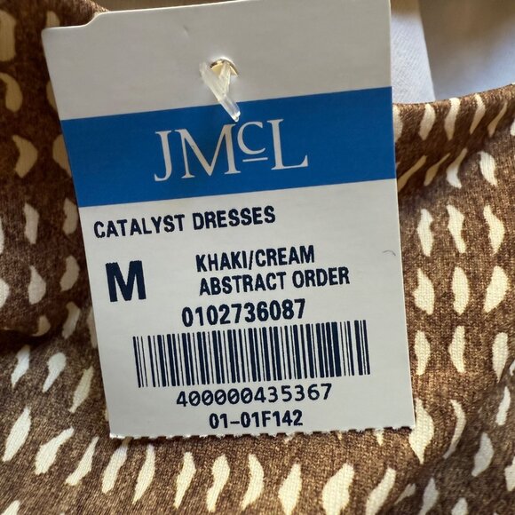 J.McLaughlin Size M NEW Khaki Cream Catalyst 3/4 Sleeve Knee-Length Sheath Dress - Picture 9 of 16
